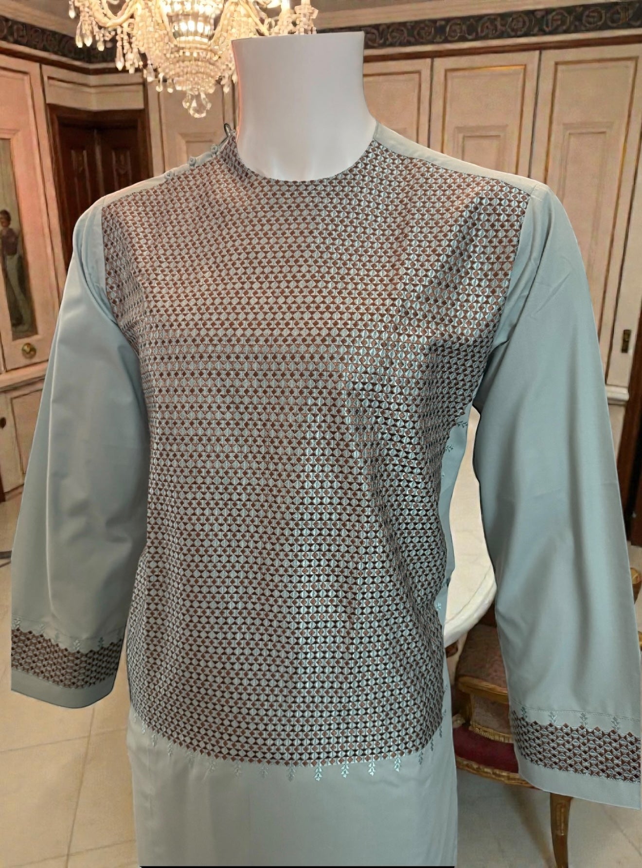 Afghan Traditional Parahan Tunban Kameese Shalwar Slate Blue Small