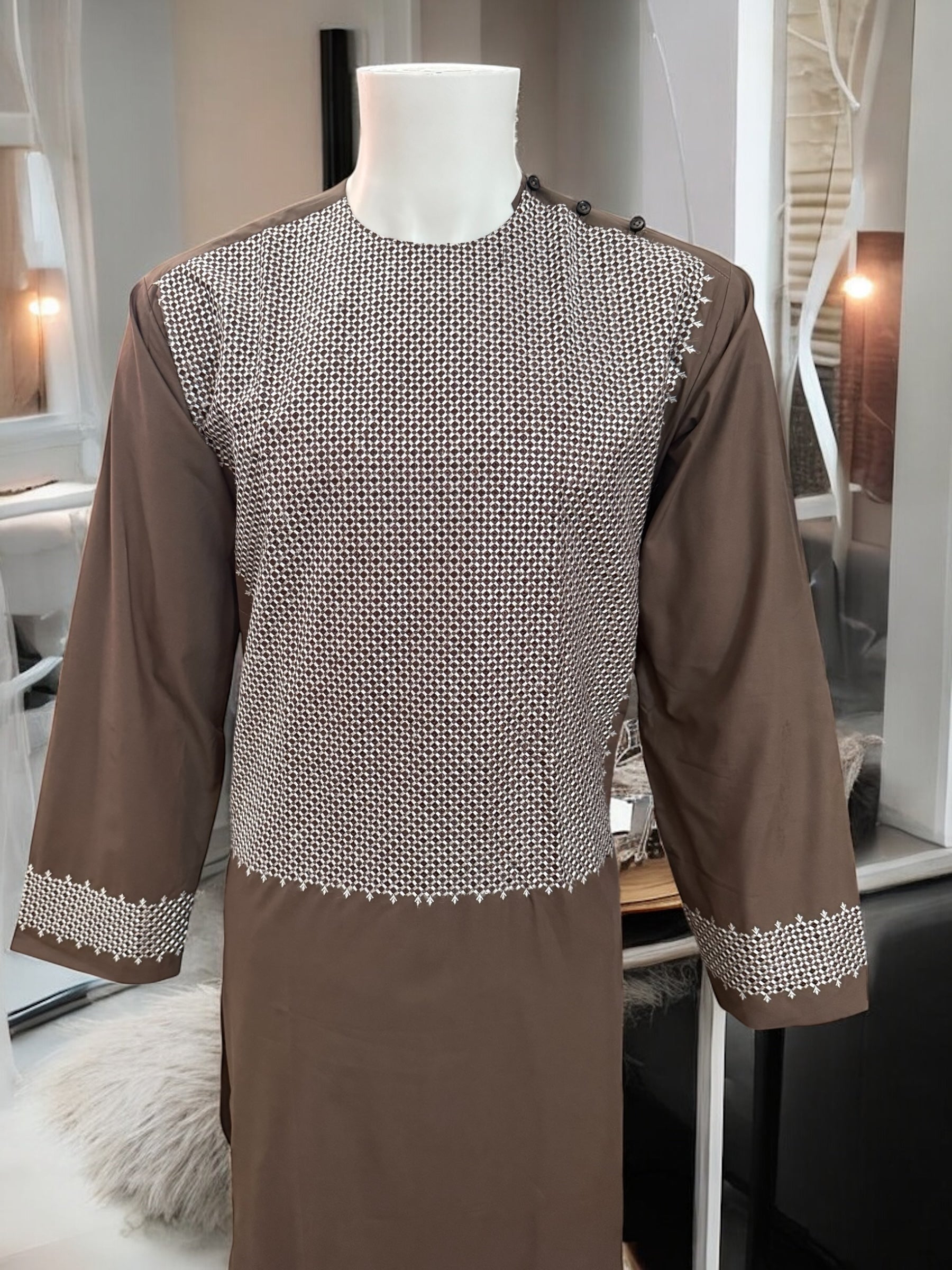 Machine Khamakdozi Embroidered Parahan Tunban for Men – Brown | Small