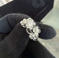 Round Cut Moissanite Floral Ring Silver Tone Nature-Inspired Statement Ring Size 9.   6019