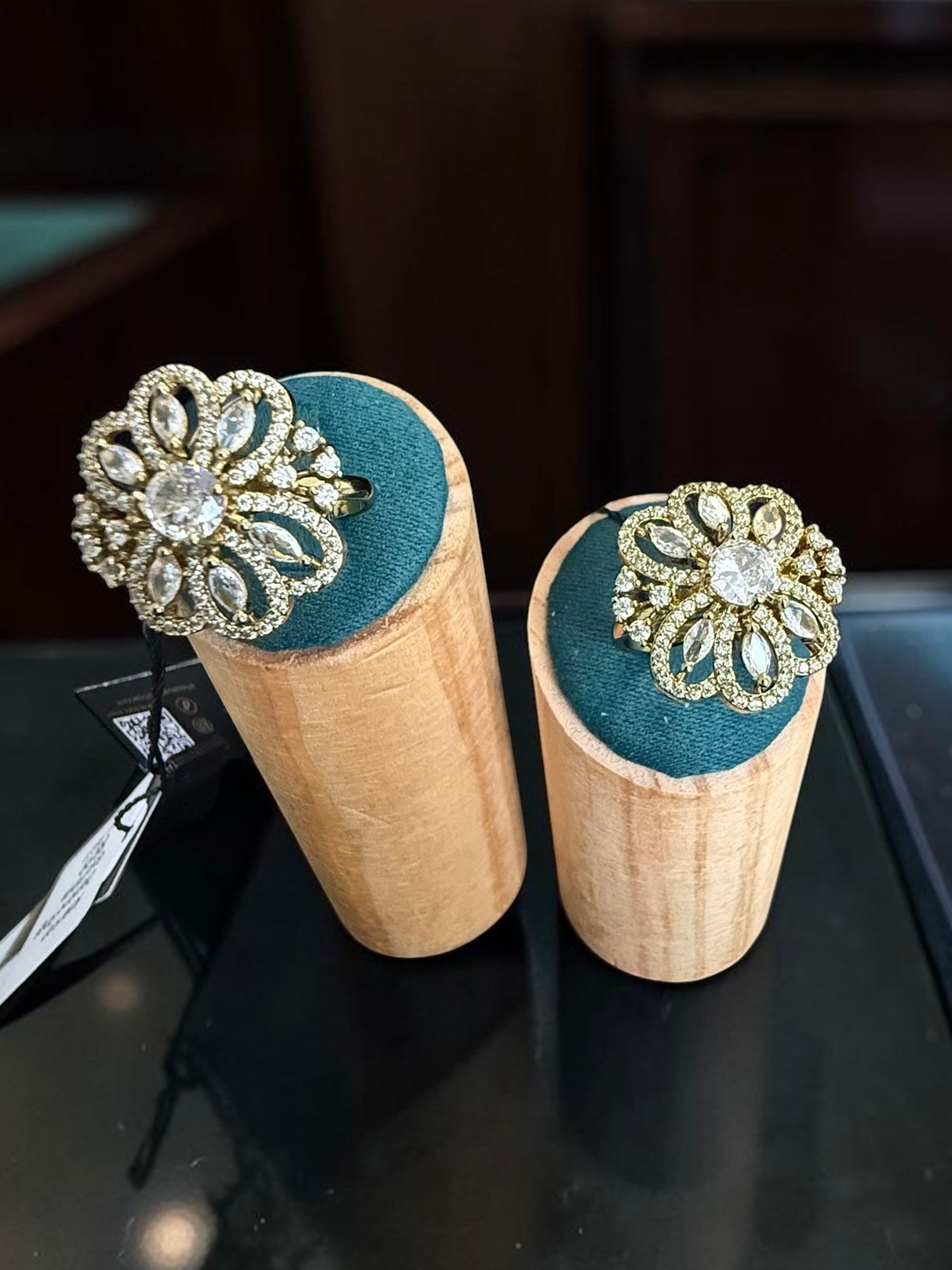 Adjustable American Diamond Floral Statement Ring | Gold-Tone Brass | 6 Color Options | Gift Box Included | Indian Pakistani Afghan Jewelry