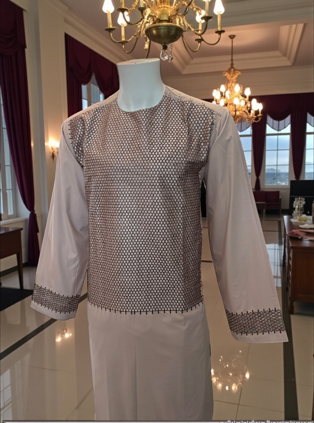 Medium Rose Afghan Parahan Tunban for Men with Machine Embroidery