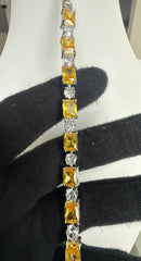 Yellow Emerald-Cut Crystal Tennis Bracelet – Silver Tone Statement Bracelet 7143