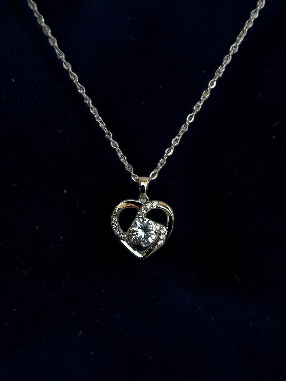 Silver Plated Double Heart Pendant Necklace for Women – Sparkling Zircon Love Necklace