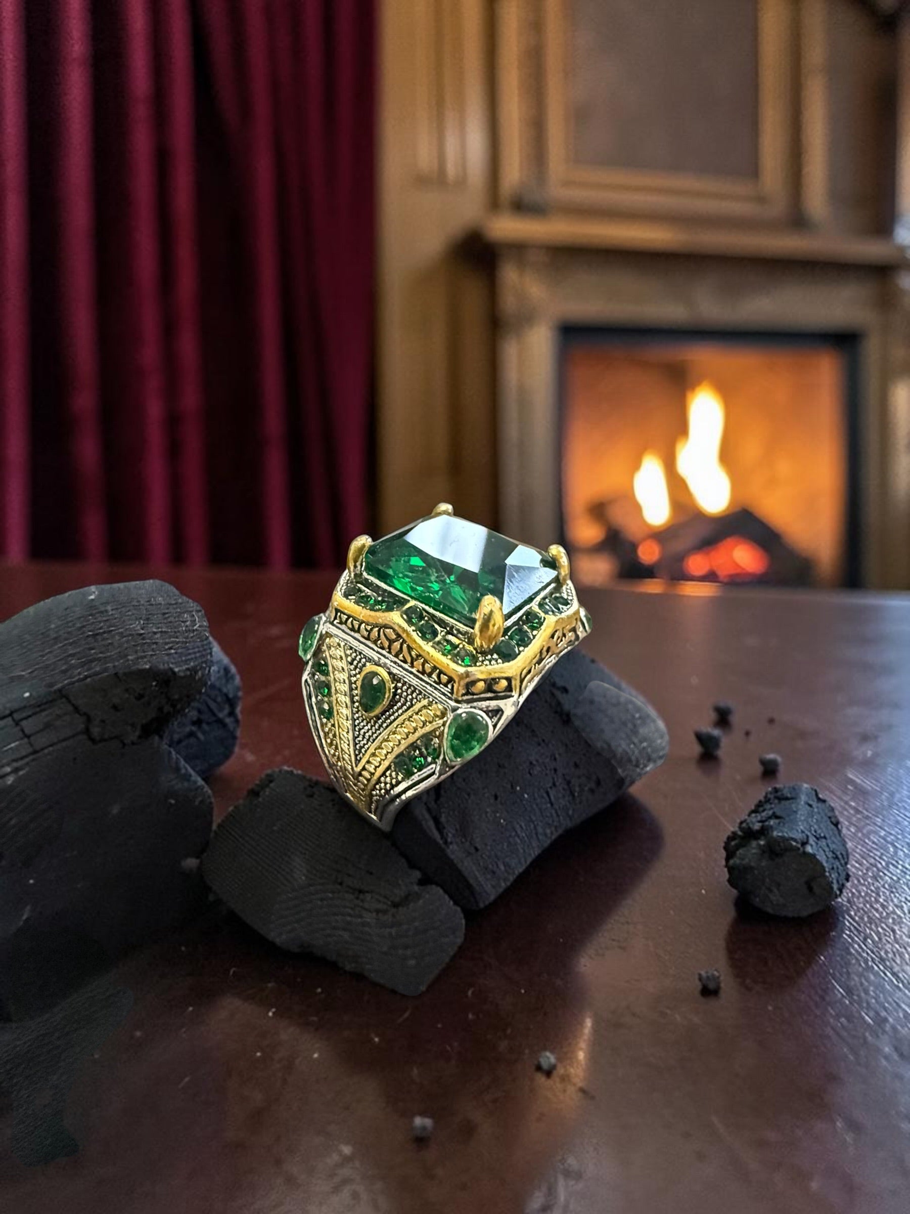 Turkish Inspired Signet Ring for Men – Blue, Green & Red Zircon Statement Ring | Vintage Ottoman Style Silver Plated Unisex Jewelry
