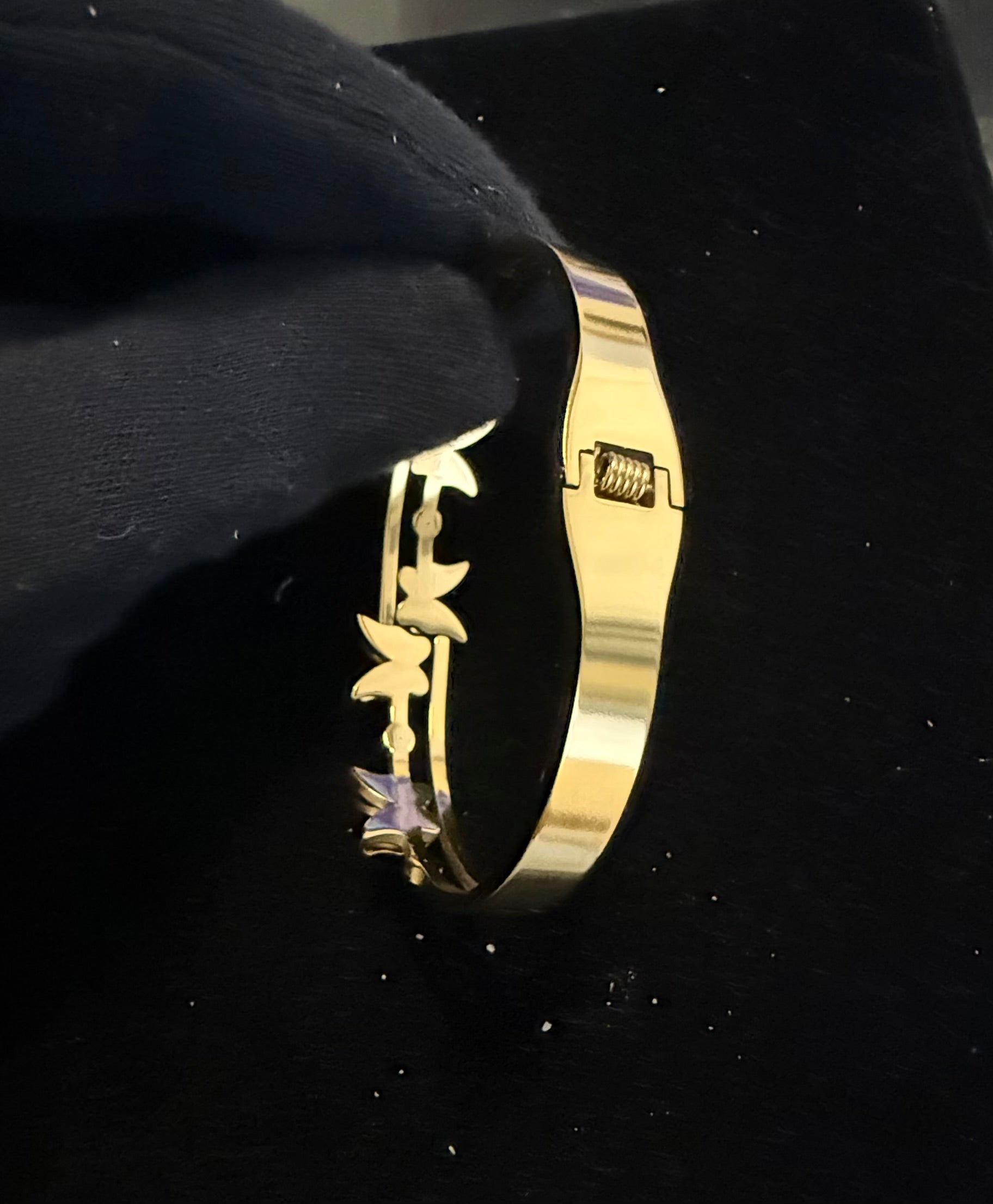 Gold Tone Stainless Steel Butterfly Bangle Bracelet with Clear Stone Accents 8062