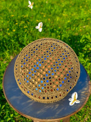 Handcrafted Brown Embroidered Cap with Mirror Work – Traditional Afghan Men’s Hat #2793