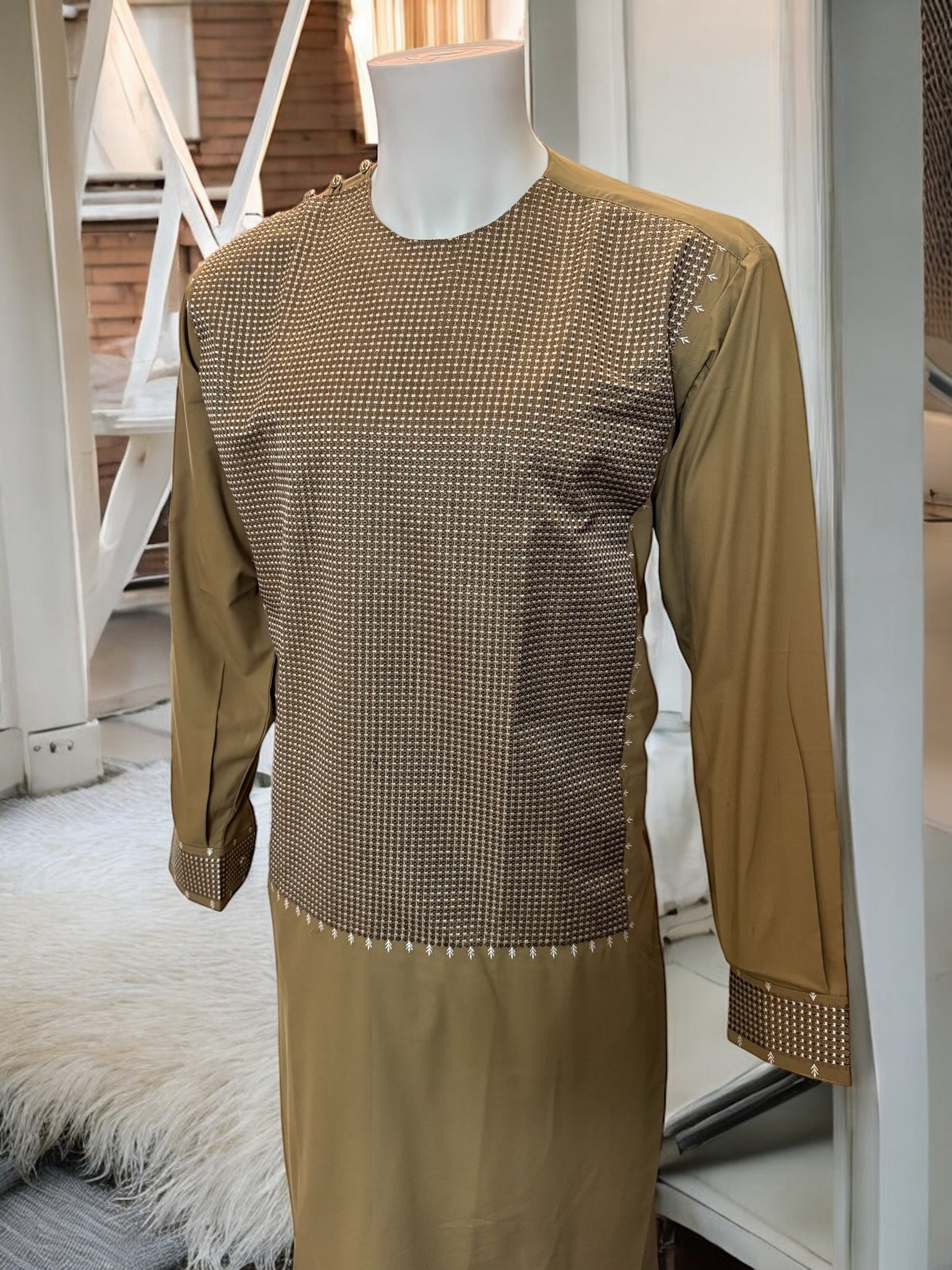 Afghan Parahan Tunban for Men – Warm Olive Brown, Medium-Large