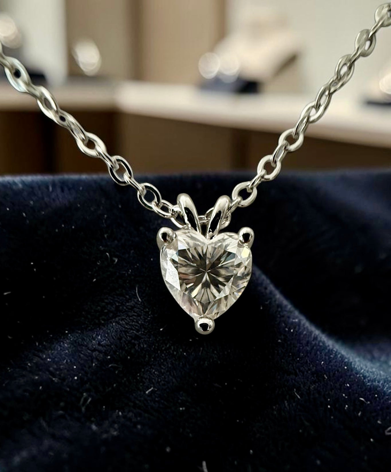 1 Carat Heart Cut Moissanite Pendant Necklace – Silver Tone Solitaire Necklace with GRA Certificate & Jewelry Box 7063