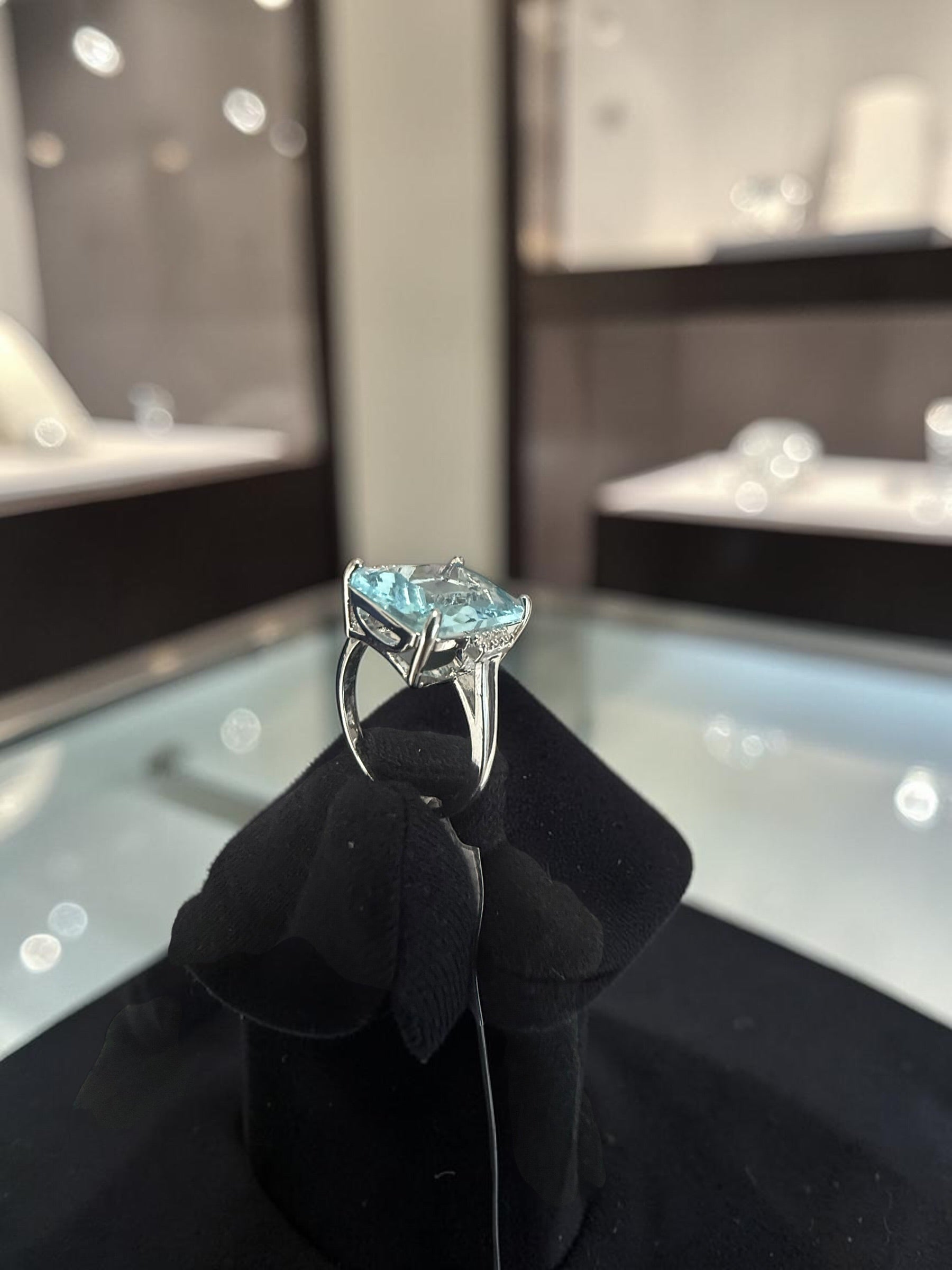 Elegant Emerald Cut Sky Blue Zircon Cocktail Ring for Women – Silver Plated Statement Engagement & Wedding Ring S6