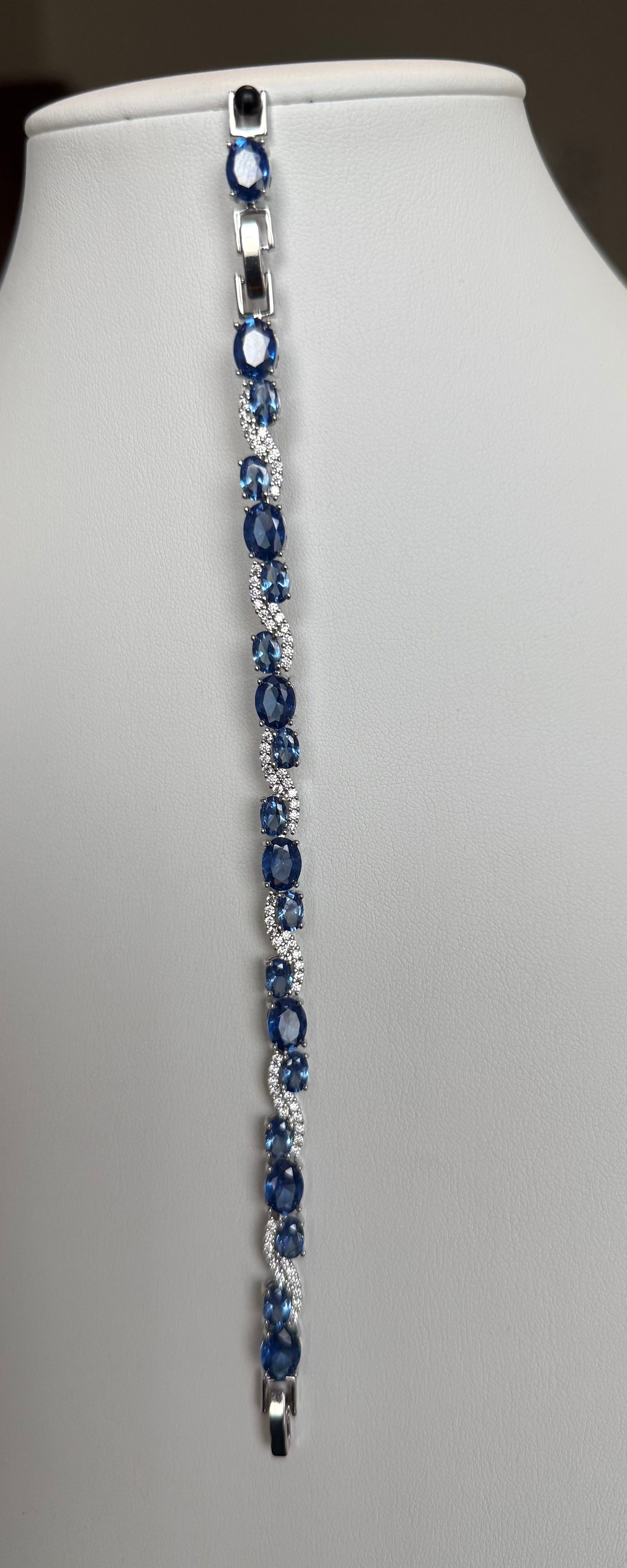 Royal Blue Crystal Wave Tennis Bracelet – Silver Tone Oval Stone Sparkling Bracelet Jewelry Gift Box Included 7080