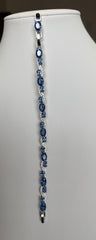 Royal Blue Crystal Wave Tennis Bracelet – Silver Tone Oval Stone Sparkling Bracelet Jewelry Gift Box Included 7080