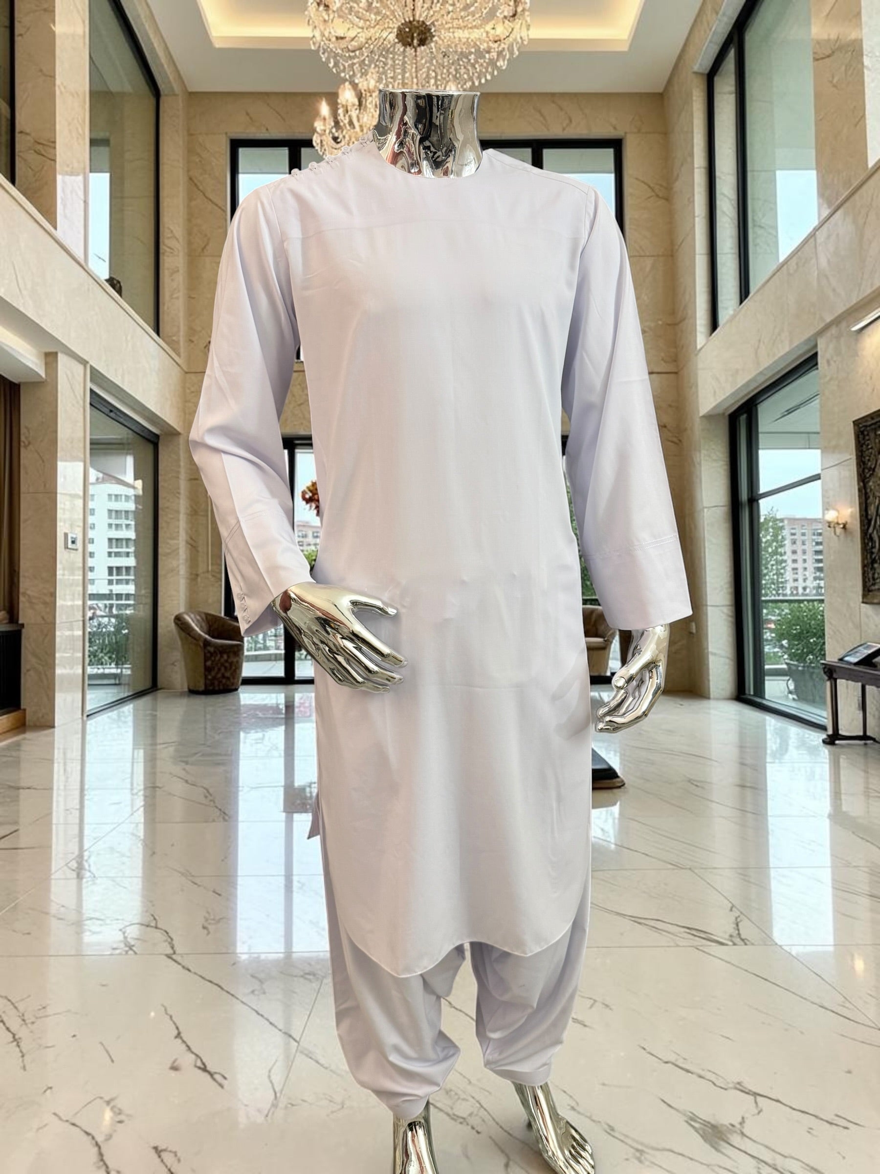 Men’s White Shoulder-Button Parahan Tunban – Small To XL