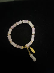 Lilac Marbled Stretch Bead Bracelet with Gold-Tone Leaf Charm