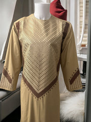 Men’s Beige Parahan Tumban with Brown Embroidery Large
