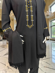 Premium Black Patto / Chadder Shawl – Traditional Afghan Style Fringe Scarf Only
