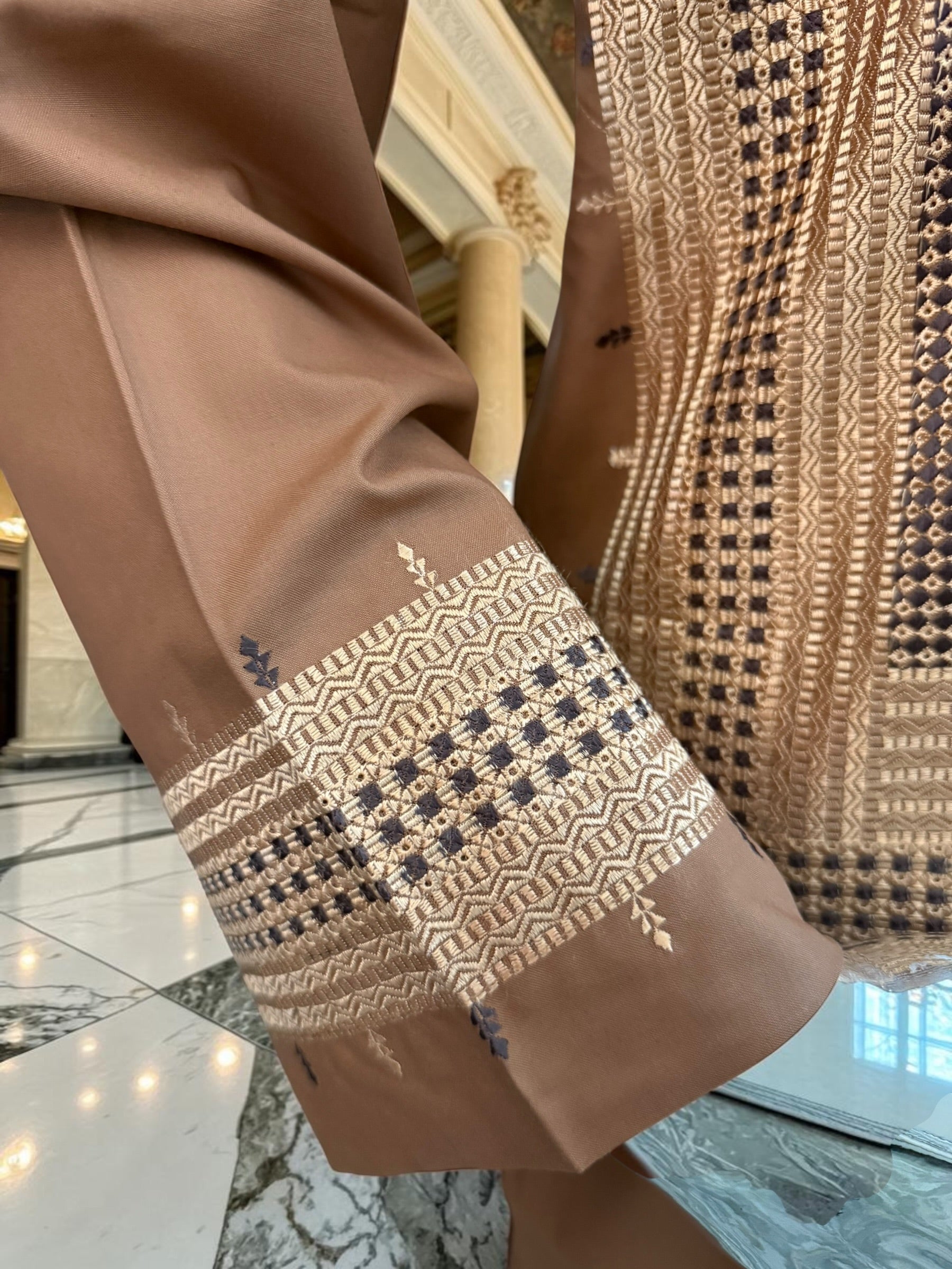 Medium Copper Brown Afghan Shalwar Kameez with Gold Embroidery | Premium Men’s Traditional Wear