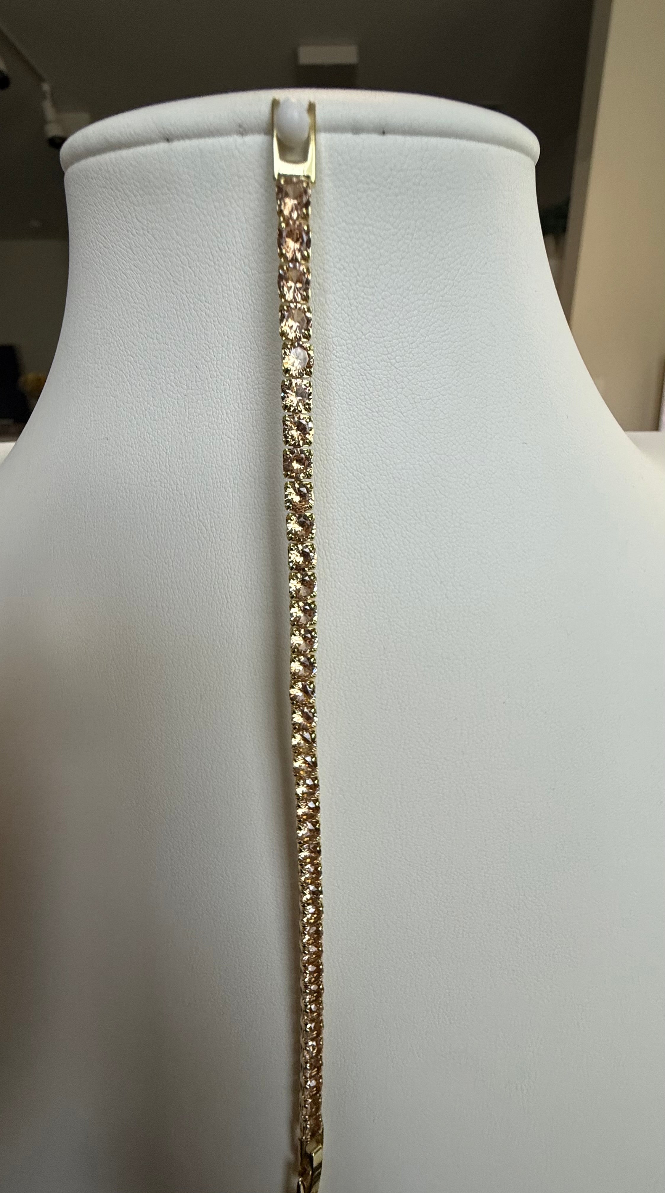 Champagne Crystal Tennis Bracelet – Gold Tone Round Cut Elegant Women’s Bracelet 7110