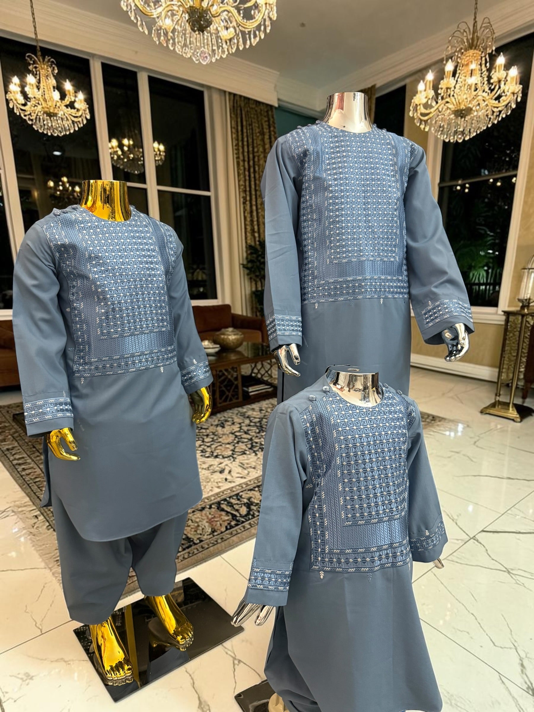 Sky Blue Embroidered Boys Parahan Tunban Set (Age 1–12 Years) – Traditional Afghan Kids Shalwar Kameez Luqmaan Boutique Design #23