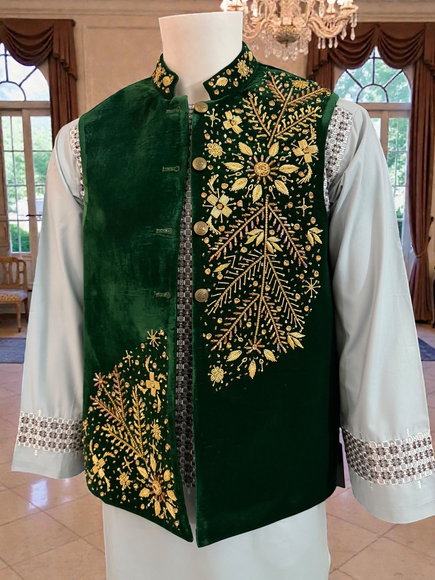 Handmade Afghan Velvet Waistcoat with Gold Somma BorrBorr Embroidery – Small