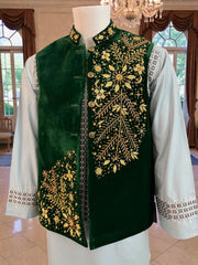 Handmade Afghan Velvet Waistcoat with Gold Somma BorrBorr Embroidery – Small
