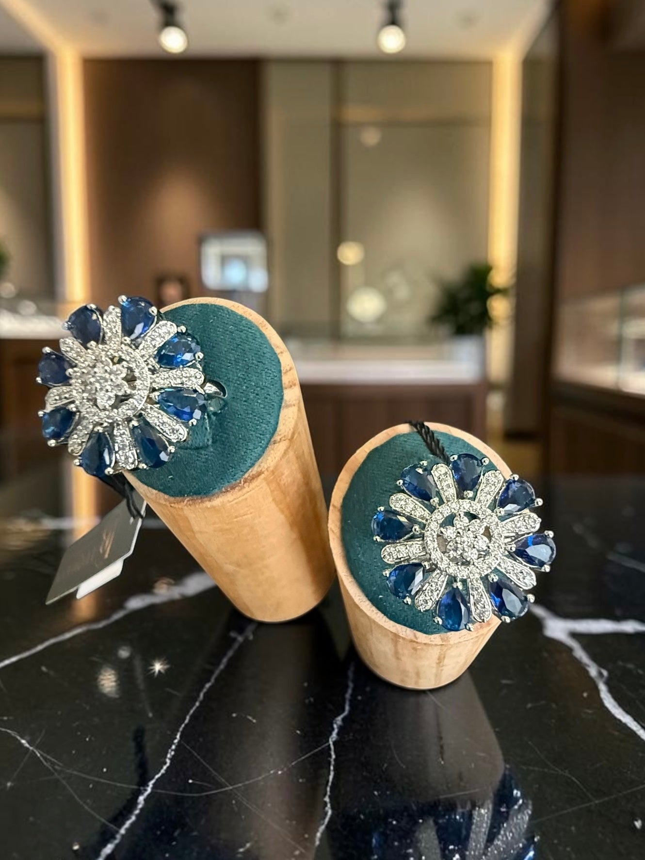 American Diamond Floral Statement Ring – Adjustable Pear-Cut Crystal Cocktail Ring, 5 Colors, Gift Box Included