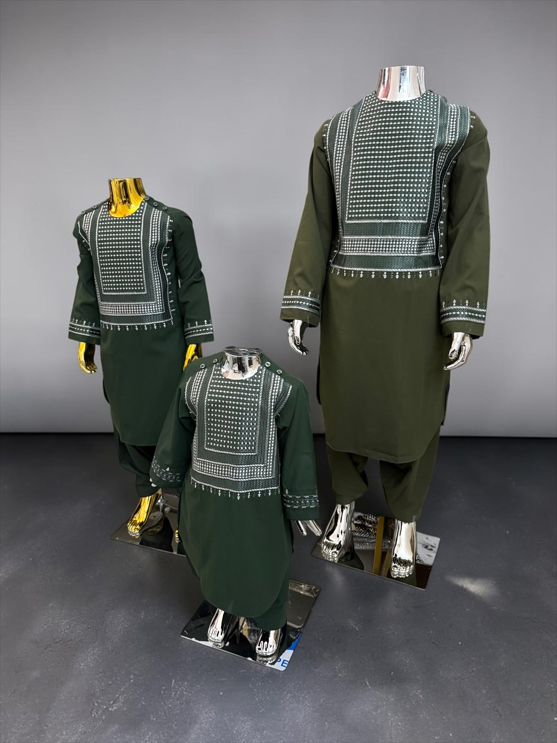 Kids Afghan Parahan Tunban (Yakhandozi ) – Forest Green Embroidered Traditional Outfit for Boys Design 24