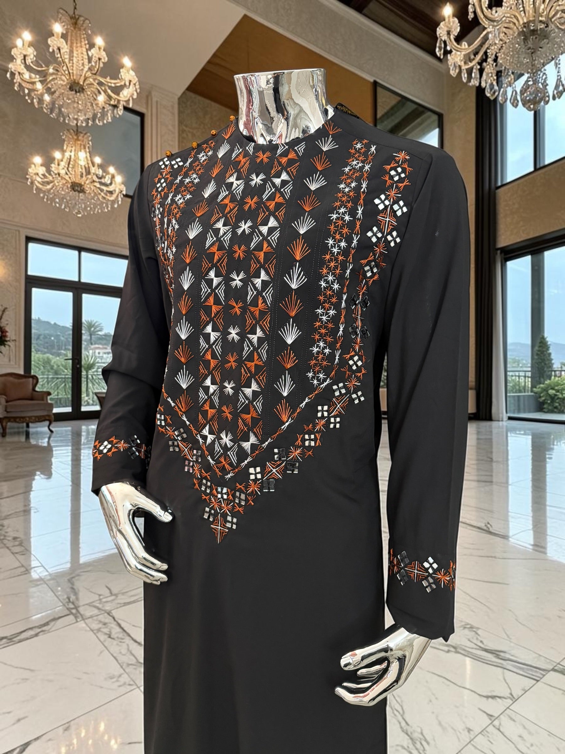 Large Black Afghan Parahan Tunban with Mirror Work – Premium Embroidered Men’s Traditional Outfit with Chadder/patto