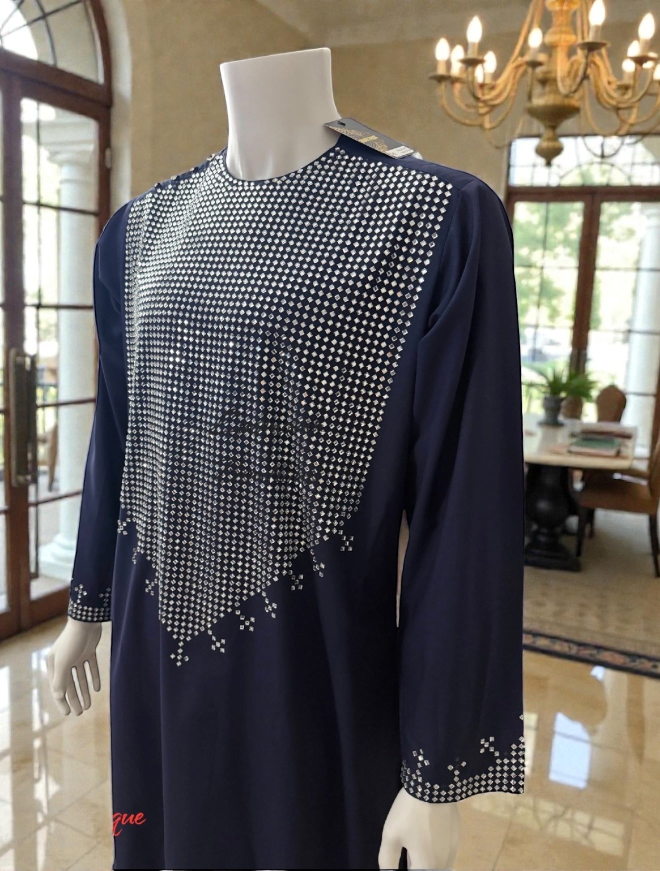 Small Navy Blue Afghan Parahan Tunban 3-Piece Set with Shesha Work