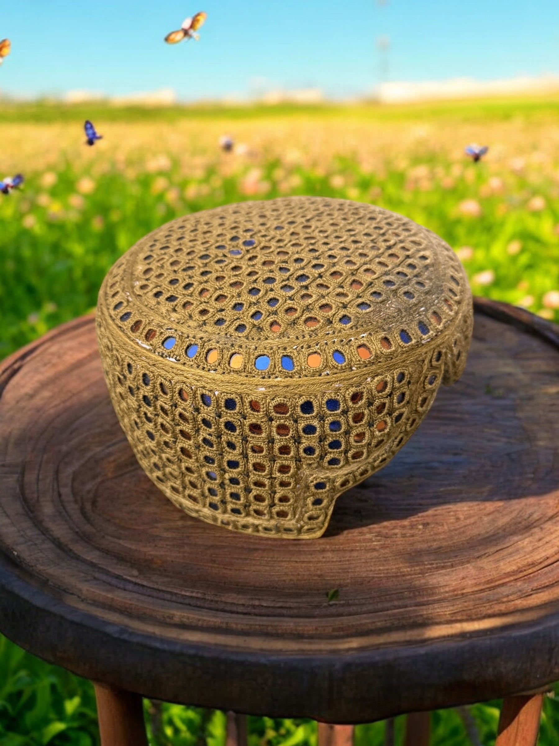 Handcrafted Brown Embroidered Cap with Mirror Work – Traditional Afghan Men’s Hat #2793