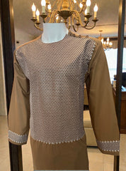 Medium Olive Afghan Parahan Tunban for Men with Machine Embroidery