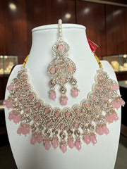 Blush Pink Kundan Bridal Jewelry Set with Earrings & Maang Tikka | Rose Gold Indian Pakistani Afghan Wedding Necklace | Jewelry Gift Box Included 6049