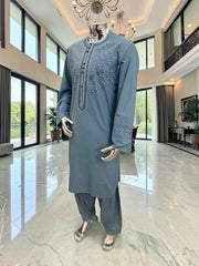 X-Large Teal Afghan Parahan Tunban with Hand Embroidery Traditional Men’s Outfit