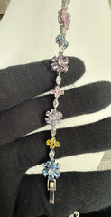 Multicolor Floral Crystal Bracelet – Silver Tone Flower & Butterfly Statement Jewelry 7087