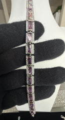 Lavender Emerald-Cut Crystal Halo Bracelet – Silver Tone Statement Jewelry 7089