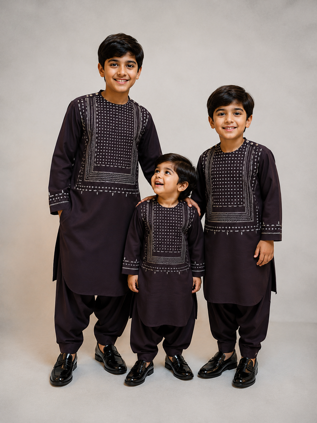 Deep Plum Boys Afghan Parahan Tunban Set | Luxury Embroidered Traditional Afghan Wear for Kids (1–12 Years)