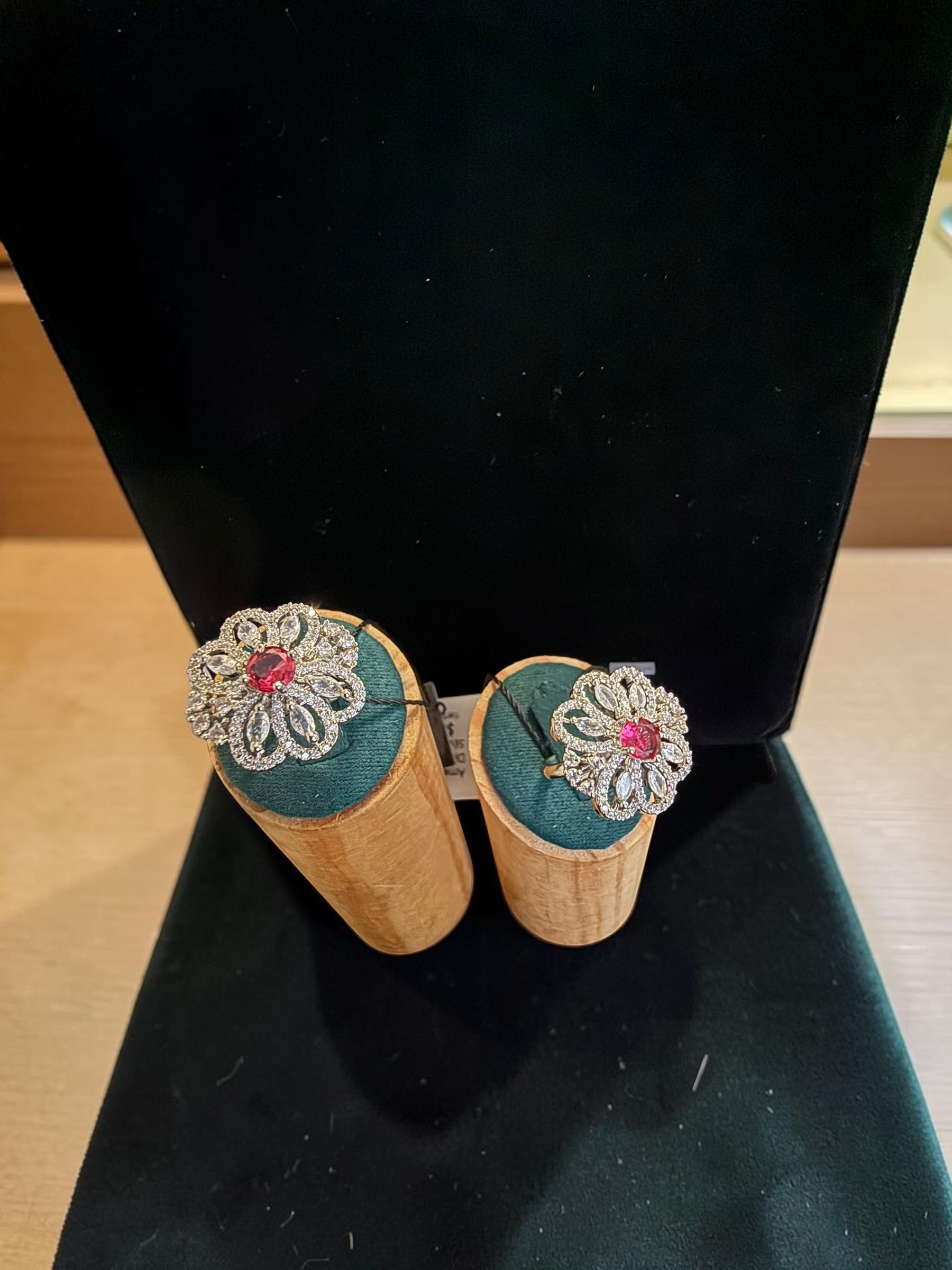 American Diamond Statement Ring – Floral Crystal Cocktail Ring, 6 Colors, Adjustable Size, Gift Box Included