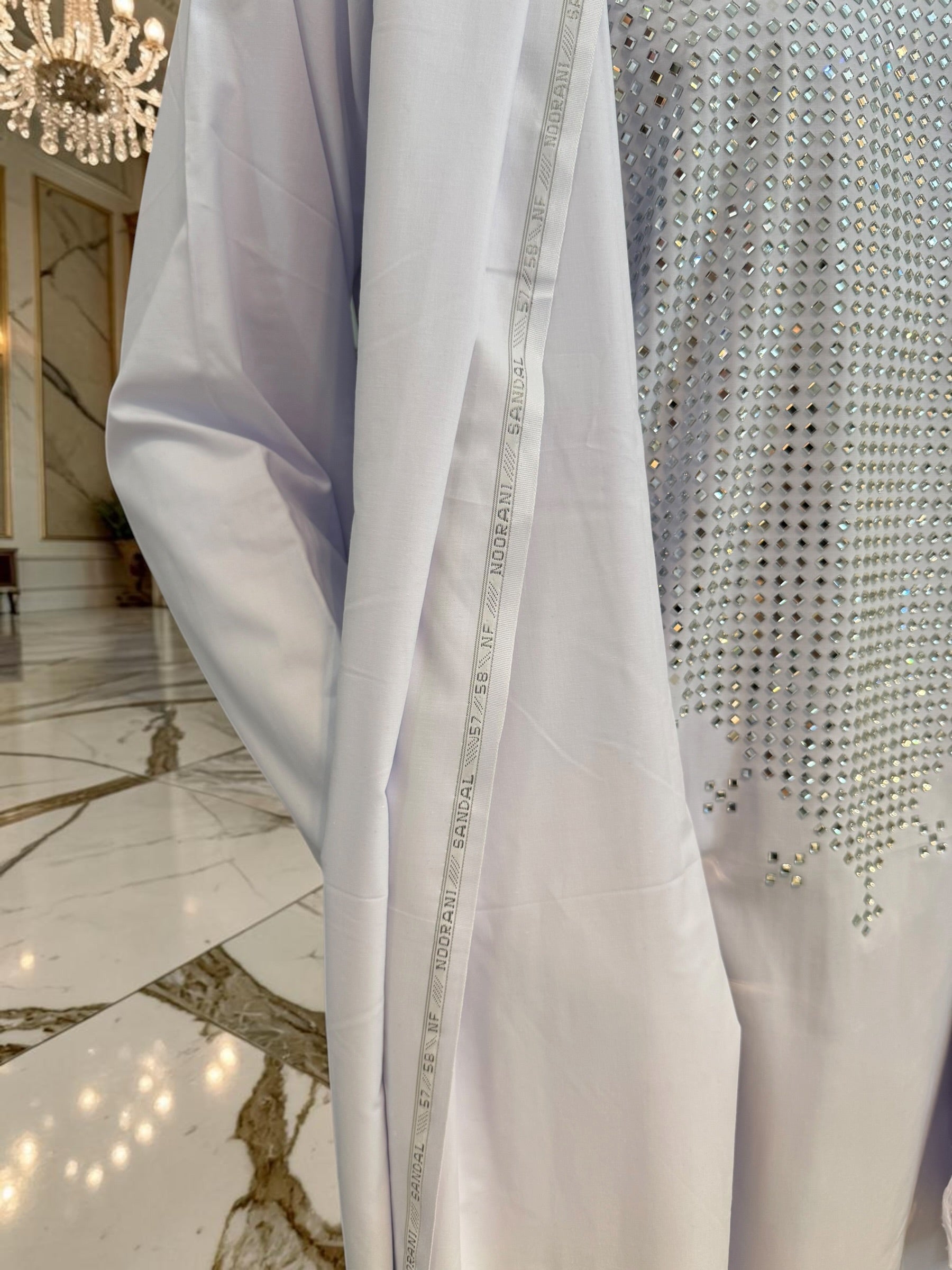 White Chadder Shawl with Shesha Mirror work and Fringe at the end