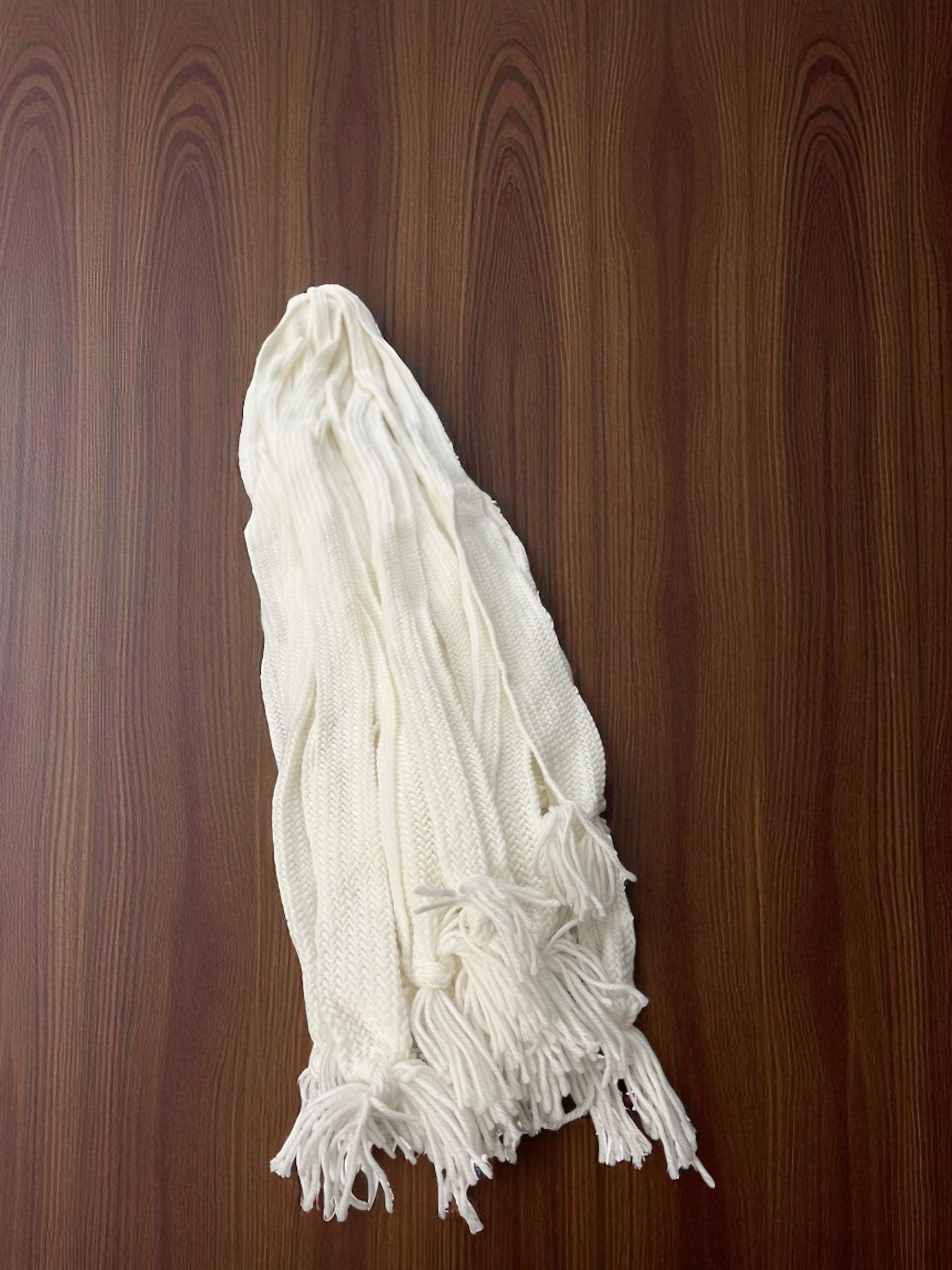Hand-Woven White Cotton Waist Cord with Tassel Ends – Traditional Men’s Tunban Tie 2” x 64”