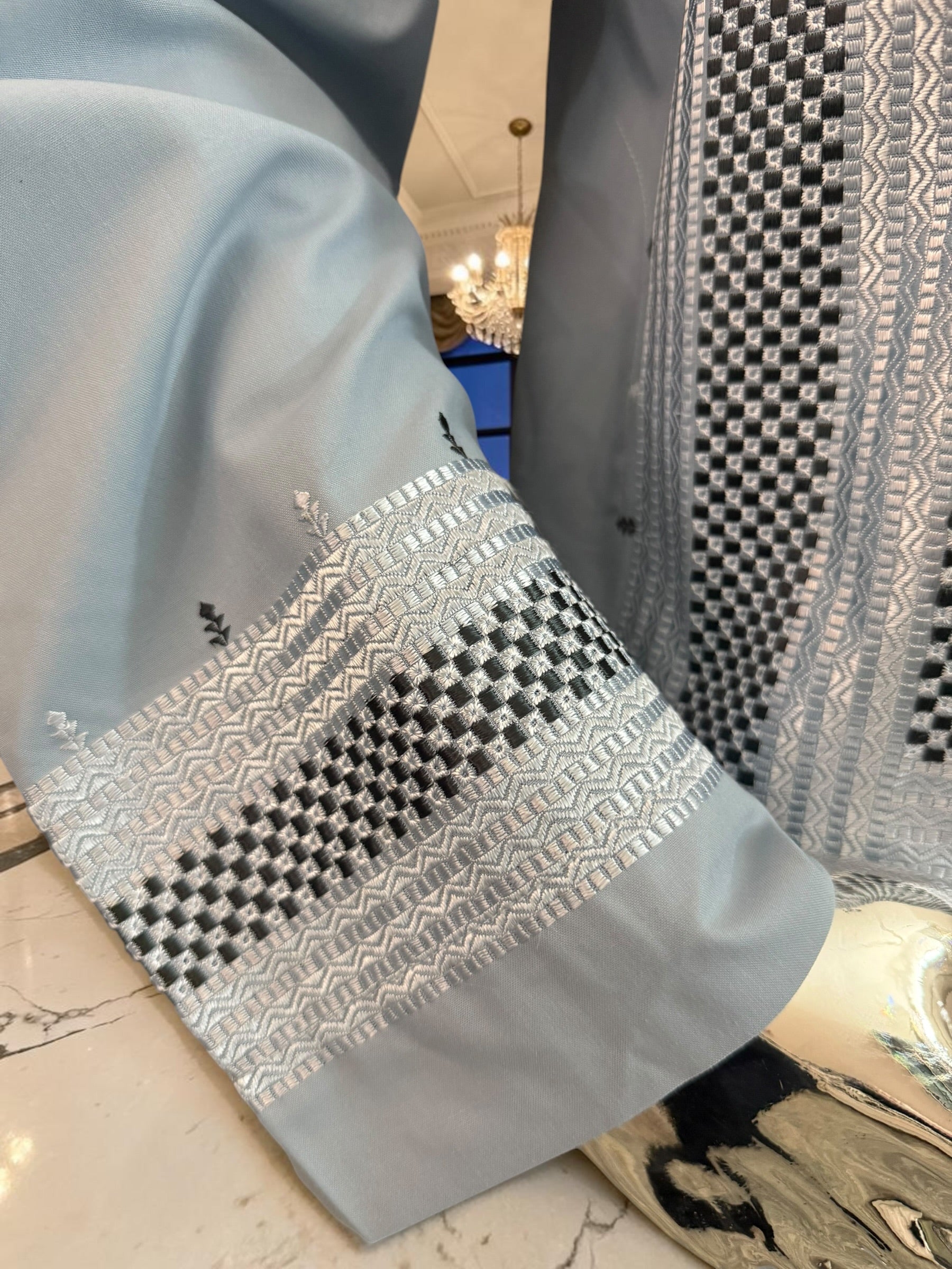 X-Large Sky Blue Kandahari Parahan Tunban for Men | Premium Afghan Traditional Wear