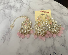 Luxury Gold Tone Kundan Choker Necklace Set with Pink Stones & Earrings – Indian Pakistani Bridal Wedding Jewelry 026