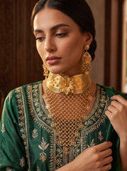 24K Gold-Plated Floral Choker Necklace and Earrings Set | Vintage Hollow Statement Jewelry | Afghan, Indian, Pakistani & Middle Eastern Wedding Set 6073