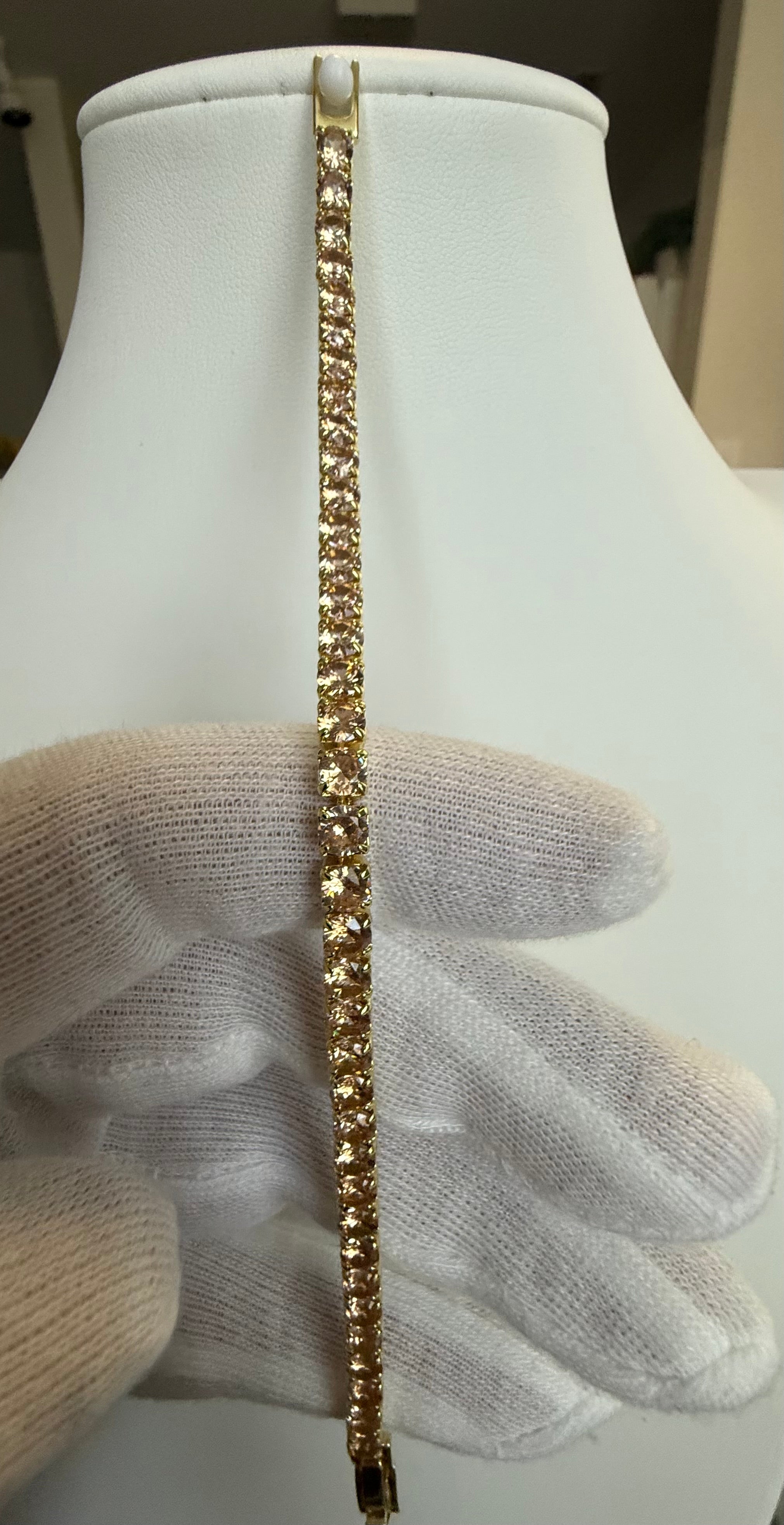 Champagne Crystal Tennis Bracelet – Gold Tone Round Cut Elegant Women’s Bracelet 7110