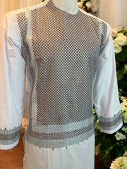 Afghan Parahan Tunban Kameese Shalwar Machine Embroidered White Small