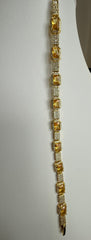 Golden Yellow Emerald-Cut Crystal Tennis Bracelet – Gold Tone Rhinestone Halo Statement Jewelry 7069