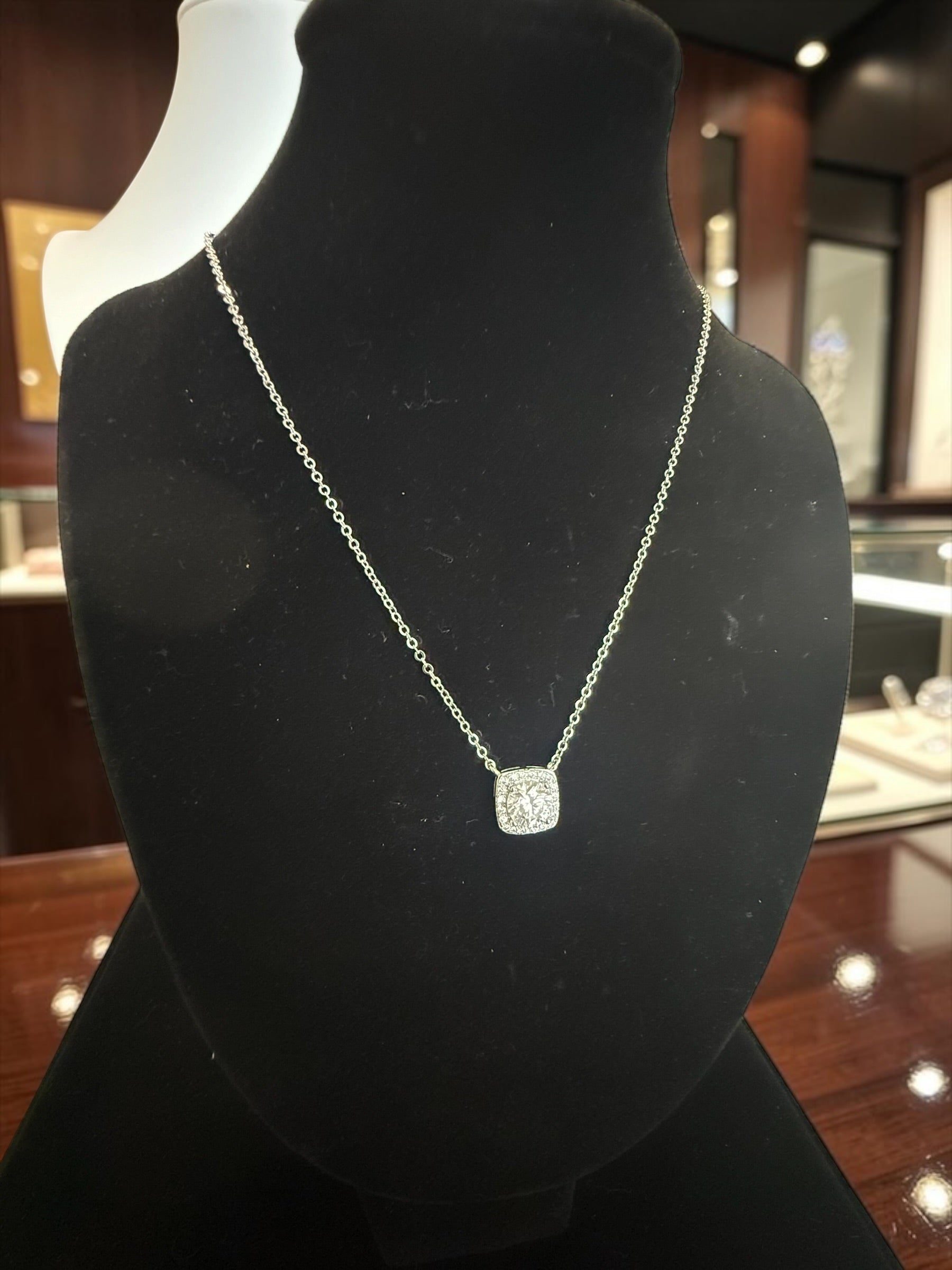 Cushion Halo Moissanite Necklace for Women – Round Moissanite Pendant, GRA Certified, High-Quality Brass, Gift Box Included 7058