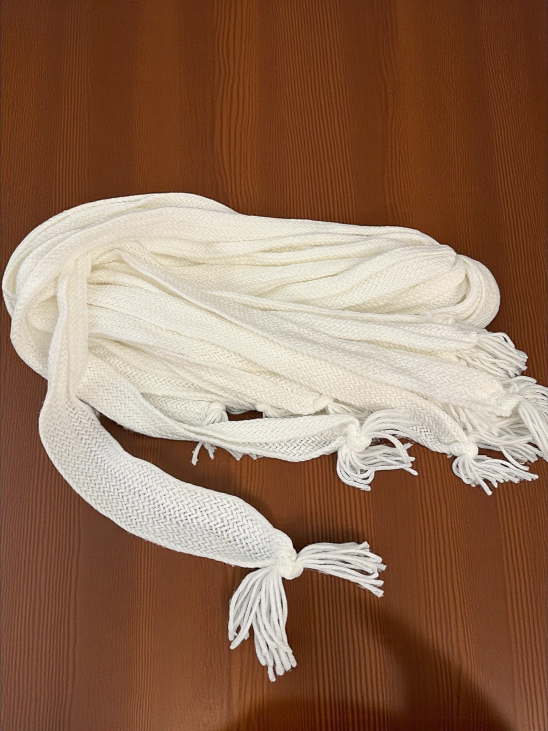 Hand-Woven White Cotton Waist Cord with Tassel Ends – Traditional Men’s Tunban Tie 2” x 64”