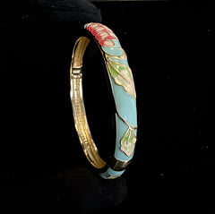 Turquoise Floral Enamel Gold-Tone Bangle Bracelet for Women