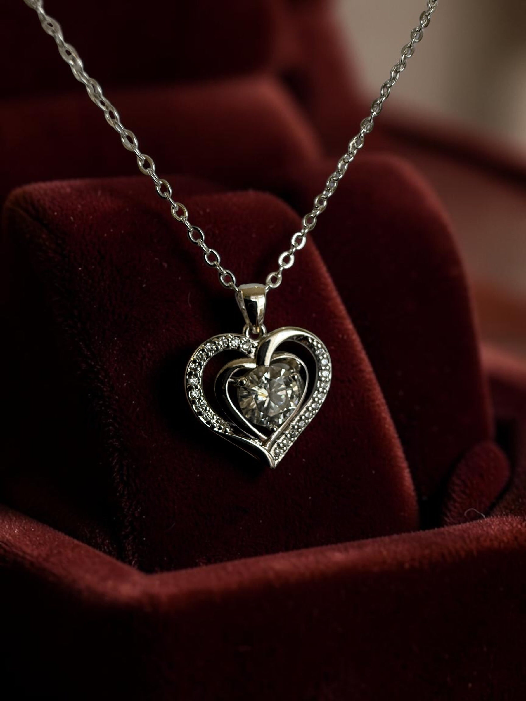 Heart Moissanite Necklace for Women – Genuine Moissanite Pendant, GRA Certificate Included, High-Quality Brass, Silver-Tone Chain, Gift Box Included 7057
