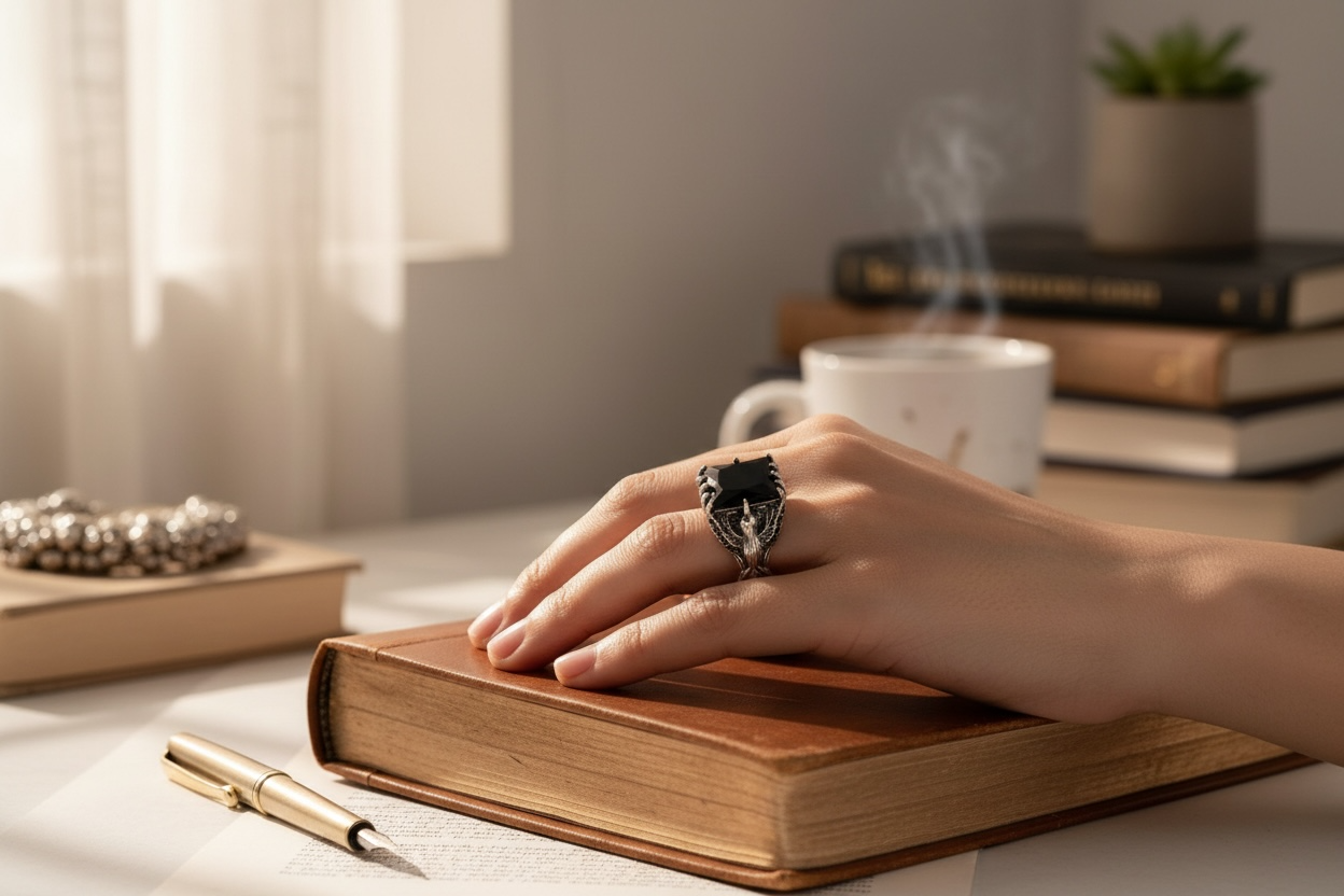 Midnight Black Turkish Eagle Ring – Vintage Ottoman Style Ring