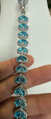 Aqua Blue Crystal Heart Bracelet – Silver Tone Sparkling Heart Link Bracelet, Gift Ready 7079